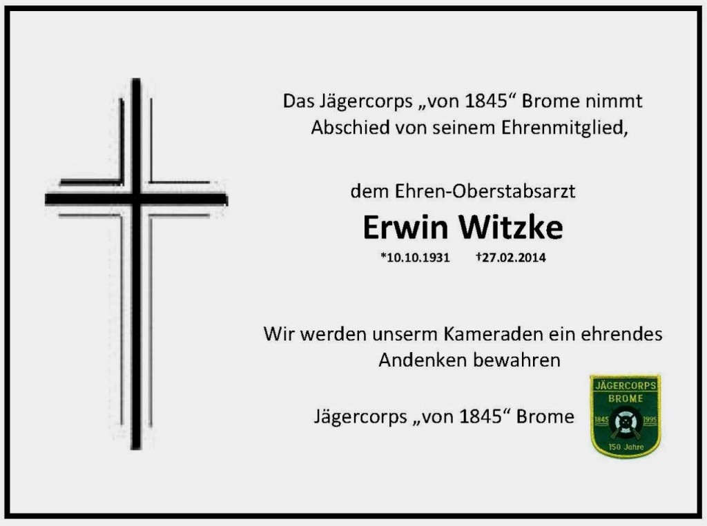 Trauer Erwin Witzke