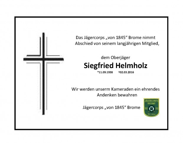 Trauer um Siegfried Helmholz